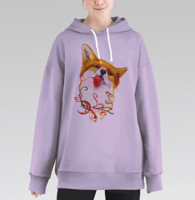 Лисёнок  АКВАРЕЛЬКА, Hoodie Long Oversize Fiolet