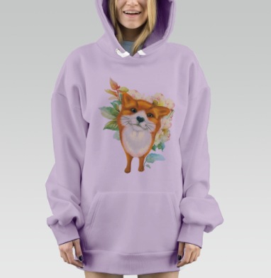 Милая лисичка с игривым взглядом в акварели, Hoodie Mjhigh Dig Mel, Fiolet, утепленная