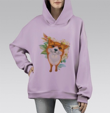 Милая лисичка с игривым взглядом в акварели, Hoodie Mono Fiolet, оверсайз, утепленная