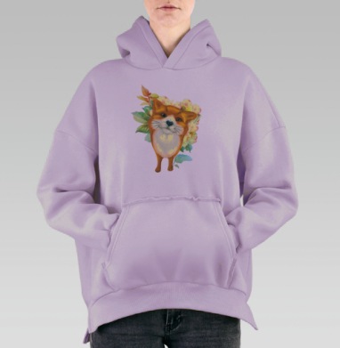 Милая лисичка с игривым взглядом в акварели, Hoodie Oversize Fiolet, утепленная