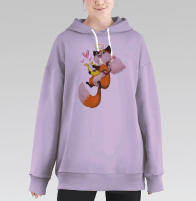 Лисичка-купидон с арфой и сердечками, Hoodie Long Oversize Fiolet