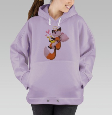 Лисичка-купидон с арфой и сердечками, Hoodie Oversize Fiolet