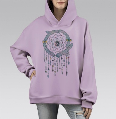 Рождественский ловец снов с новогодним декором, Hoodie Mono Fiolet, оверсайз, утепленная