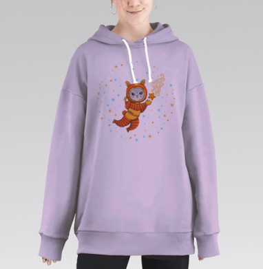 Лама в космическом скафандре с оранжевой звездой, Hoodie Long Oversize Fiolet