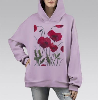 Маки, Hoodie Mono Fiolet, оверсайз, утепленная