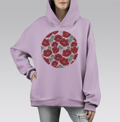 Маковое поле, Hoodie Mono Fiolet, оверсайз, утепленная
