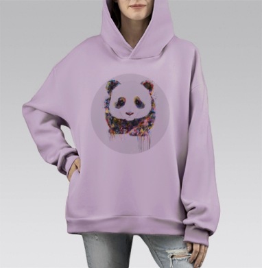 Акварельный портрет нежной радужной панды, Hoodie Mono Fiolet, оверсайз, утепленная