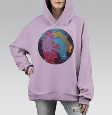 Динамичное абстрактное искусство с импасто, Hoodie Mono Fiolet, оверсайз, утепленная