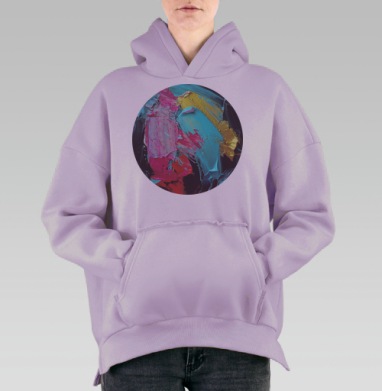 Динамичное абстрактное искусство с импасто, Hoodie Oversize Fiolet, утепленная