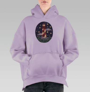 Маяк, притягивающий звезды – символ надежды, Hoodie Oversize Fiolet, утепленная