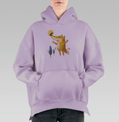 Теплая сцена дружбы: Лиса и ворона у солнца, Hoodie Oversize Fiolet, утепленная