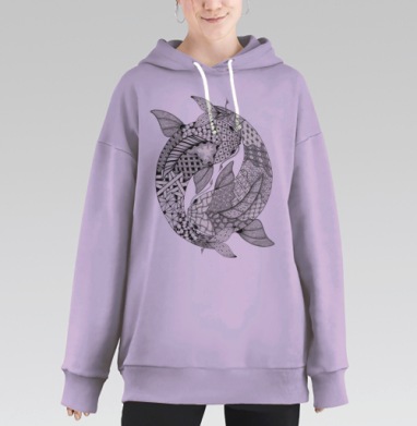 Карпы кои инь-ян в стиле дзентангл, Hoodie Long Oversize Fiolet
