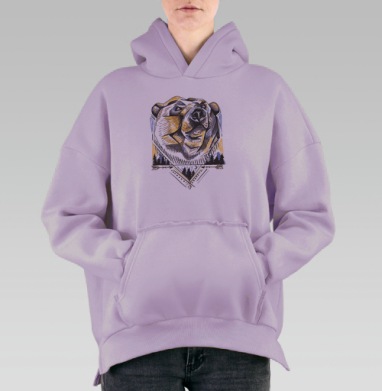 Медведь силы и мудрости в геометрическом стиле, Hoodie Oversize Fiolet, утепленная
