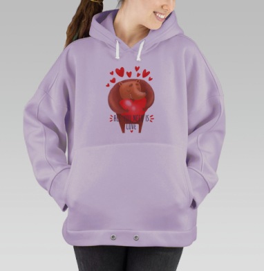 Милый мультяшный ёж с сердцем и надписью любви, Hoodie Oversize Fiolet