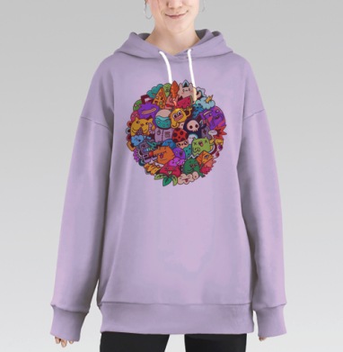 Весёлый вирус в хаотичном дудл-арт мире, Hoodie Long Oversize Fiolet