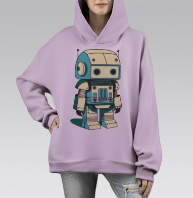 Ретро-робот в стиле винтажного футуризма, Hoodie Mono Fiolet, оверсайз, утепленная