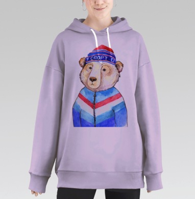 Милый медведь в спортивной форме «Спорт», Hoodie Long Oversize Fiolet
