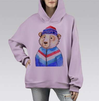 Милый медведь в спортивной форме «Спорт», Hoodie Mono Fiolet, оверсайз, утепленная