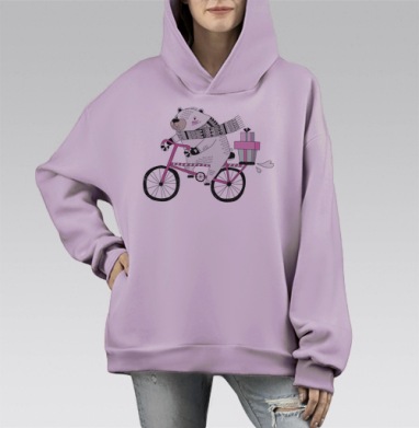 Мишка на велике, Hoodie Mono Fiolet, оверсайз, утепленная