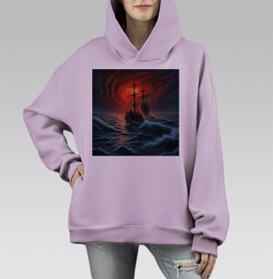 Морское плавание на волнах с красным небом – Свободное плавание, Hoodie Mono Fiolet, оверсайз, утепленная