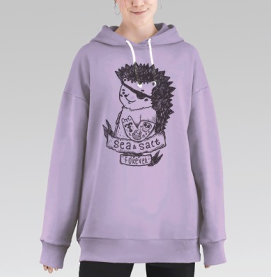 Ежик-пират в стиле скетча – очаровательный морской герой, Hoodie Long Oversize Fiolet