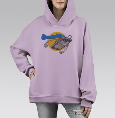 Смартфон-супергерой с наушниками в стиле мультфильм, Hoodie Mono Fiolet, оверсайз, утепленная
