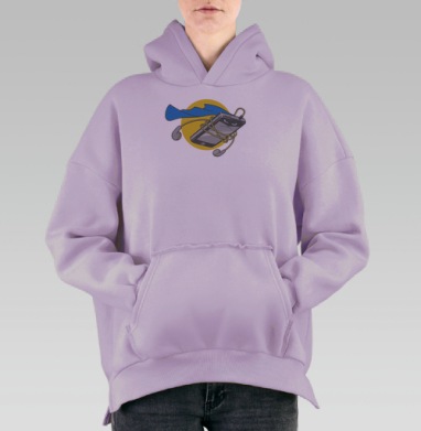 Смартфон-супергерой с наушниками в стиле мультфильм, Hoodie Oversize Fiolet, утепленная