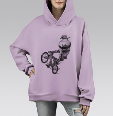 Велосипедист с аквариумом на голове в графическом скетче, Hoodie Mono Fiolet, оверсайз, утепленная