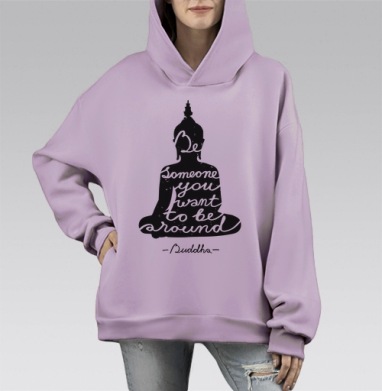 Силуэт Будды с мудрой цитатой для вдохновения, Hoodie Mono Fiolet, оверсайз, утепленная