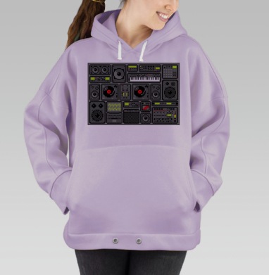 Пиксельный коллаж аудиотехники 80-90-х, Hoodie Oversize Fiolet