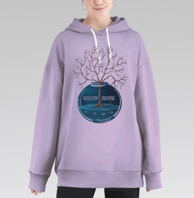 Дерево мечты в стеклянном шаре с небом и рыбами, Hoodie Long Oversize Fiolet