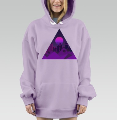 Ночной ретровейв город в неоне и треугольнике, Hoodie Mjhigh Dig Mel, Fiolet, утепленная