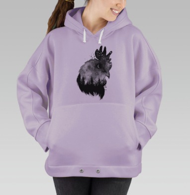 Петух ночи с лесом и звездным небом, Hoodie Oversize Fiolet