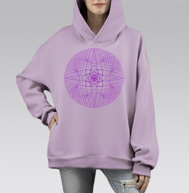 Генеративная мандала в стиле сакральной геометрии, Hoodie Mono Fiolet, оверсайз, утепленная