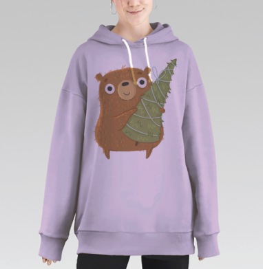 Медведь с рождественской ёлкой тепла и уюта, Hoodie Long Oversize Fiolet