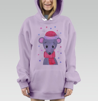 Мышонок в новогоднем колпаке и шарфе, Hoodie Mjhigh Dig Mel, Fiolet, утепленная