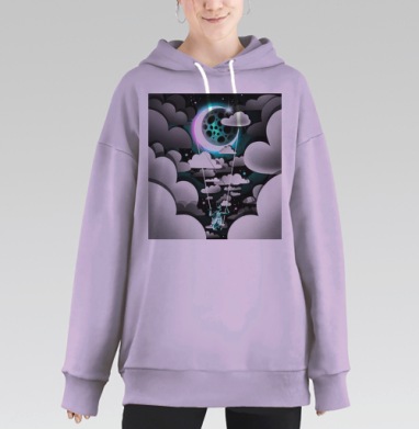 Девушка на качелях в небе на полумесяце, Hoodie Long Oversize Fiolet