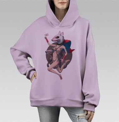 Фантастический арт с антропоморфной крыской и плащом, Hoodie Mono Fiolet, оверсайз, утепленная