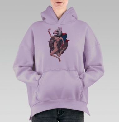 Фантастический арт с антропоморфной крыской и плащом, Hoodie Oversize Fiolet, утепленная
