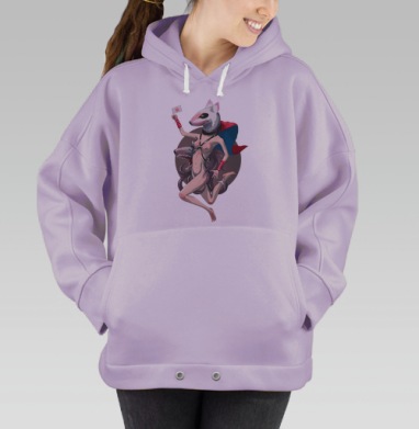 Фантастический арт с антропоморфной крыской и плащом, Hoodie Oversize Fiolet