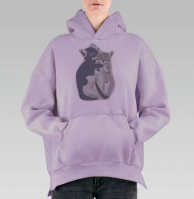 Нежные объятия двух котят — символ гармонии, Hoodie Oversize Fiolet, утепленная
