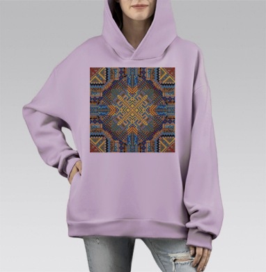 Этнический минимализм: ритм древних узоров, Hoodie Mono Fiolet, оверсайз, утепленная