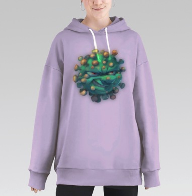 Зловещий мультяшный вирус с хитрой улыбкой, Hoodie Long Oversize Fiolet