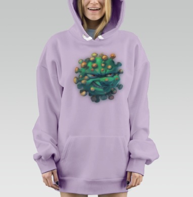 Зловещий мультяшный вирус с хитрой улыбкой, Hoodie Mjhigh Dig Mel, Fiolet, утепленная