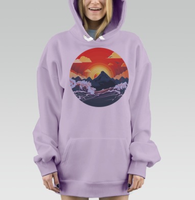 Драматический закат над морем и горами, Hoodie Mjhigh Dig Mel, Fiolet, утепленная