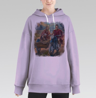 Иисус и Будда на мотоцикле: духовное единство, Hoodie Long Oversize Fiolet