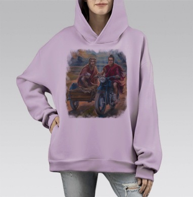 Иисус и Будда на мотоцикле: духовное единство, Hoodie Mono Fiolet, оверсайз, утепленная