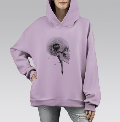 Череп и Одуванчик — Символ Жизни и Смерти, Hoodie Mono Fiolet, оверсайз, утепленная