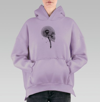 Череп и Одуванчик — Символ Жизни и Смерти, Hoodie Oversize Fiolet, утепленная