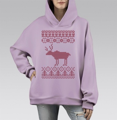 Теплый узор рождественского вязания с оленем, Hoodie Mono Fiolet, оверсайз, утепленная